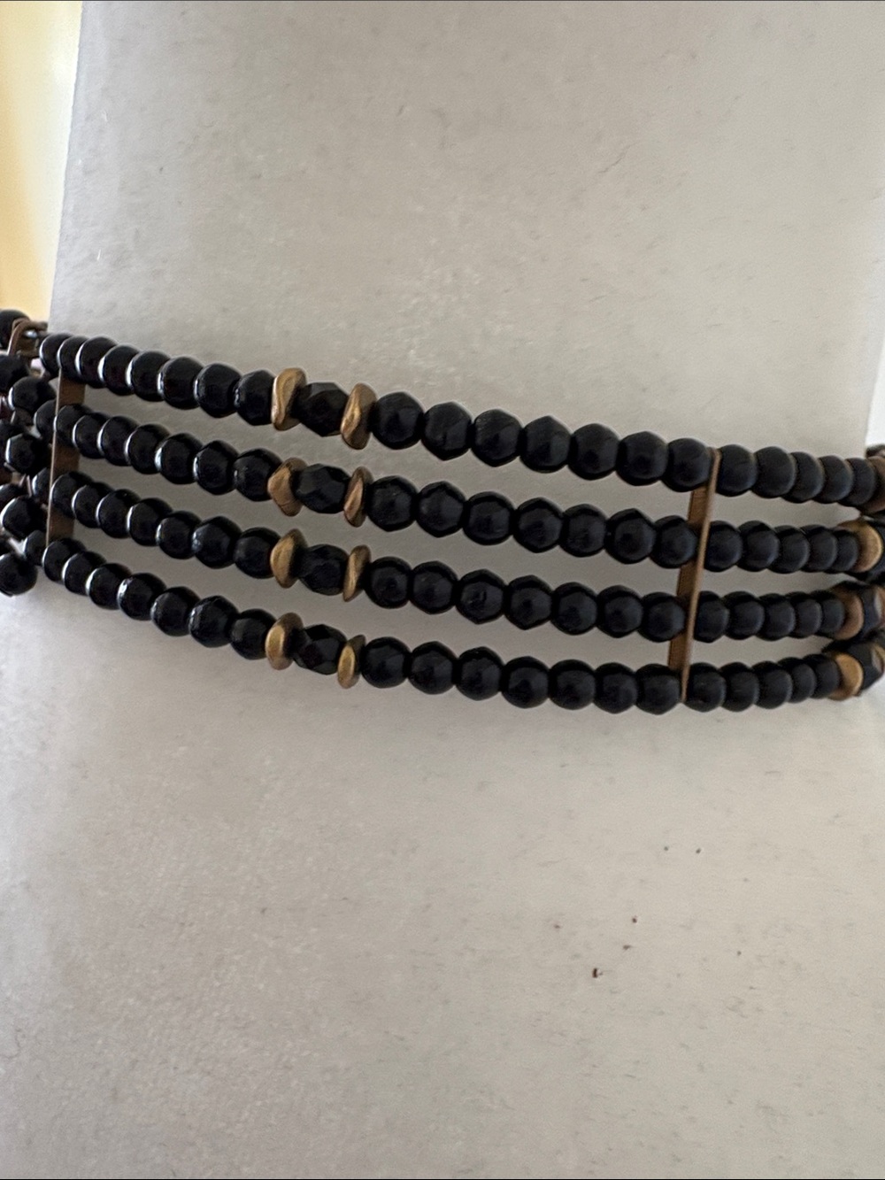 Black Beaded Multi-Row Choker Necklace - Picture 4 of 6